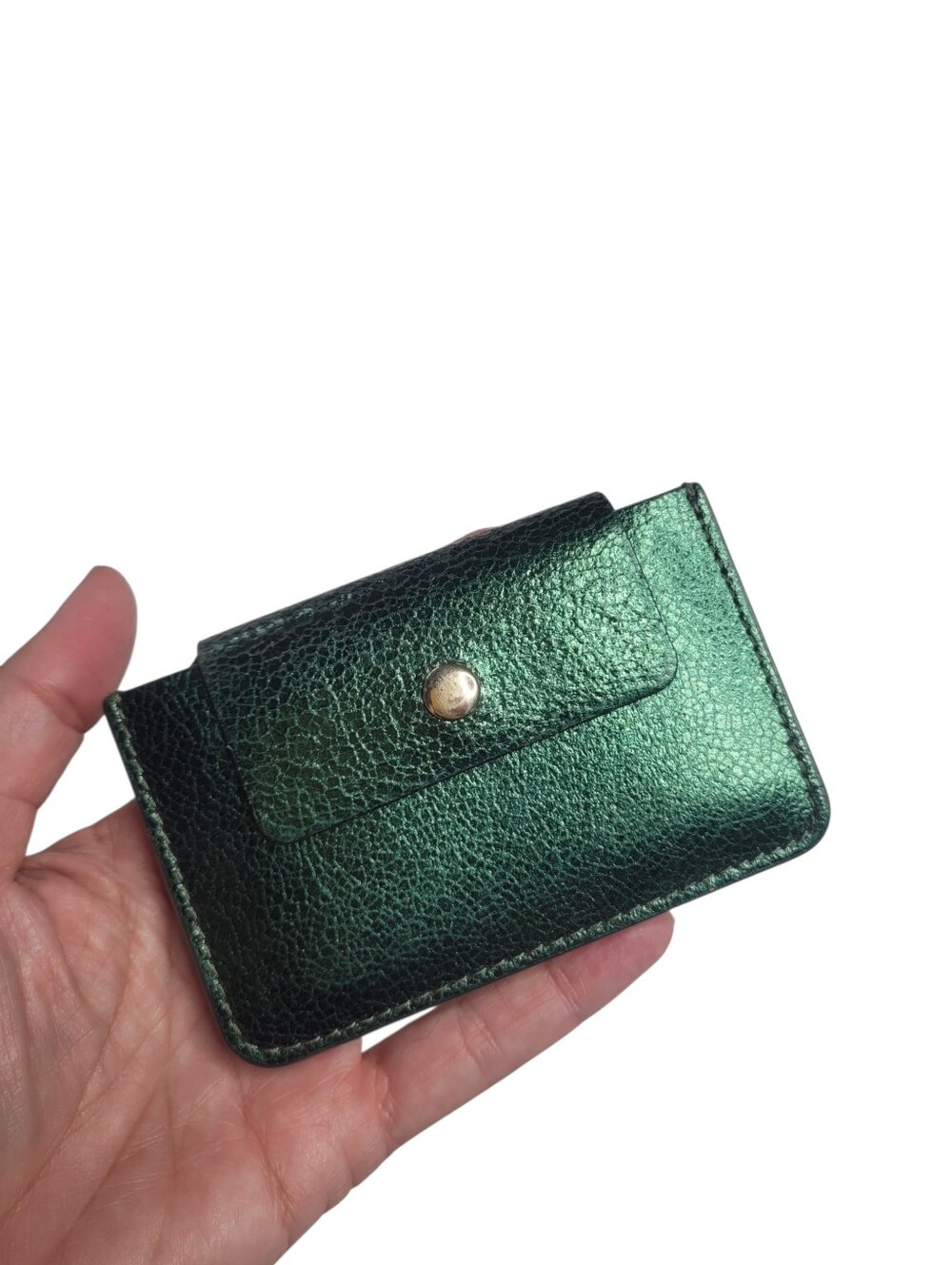 Jcrew Factory Metallic Green leather accordion wallet Card Holder